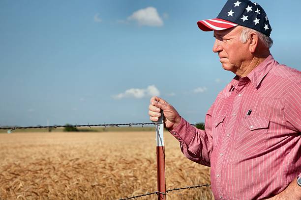 landwirtschaft: amerikanischen farmer und rancher von zaun und weizen feld - flag of oklahoma stock-fotos und bilder