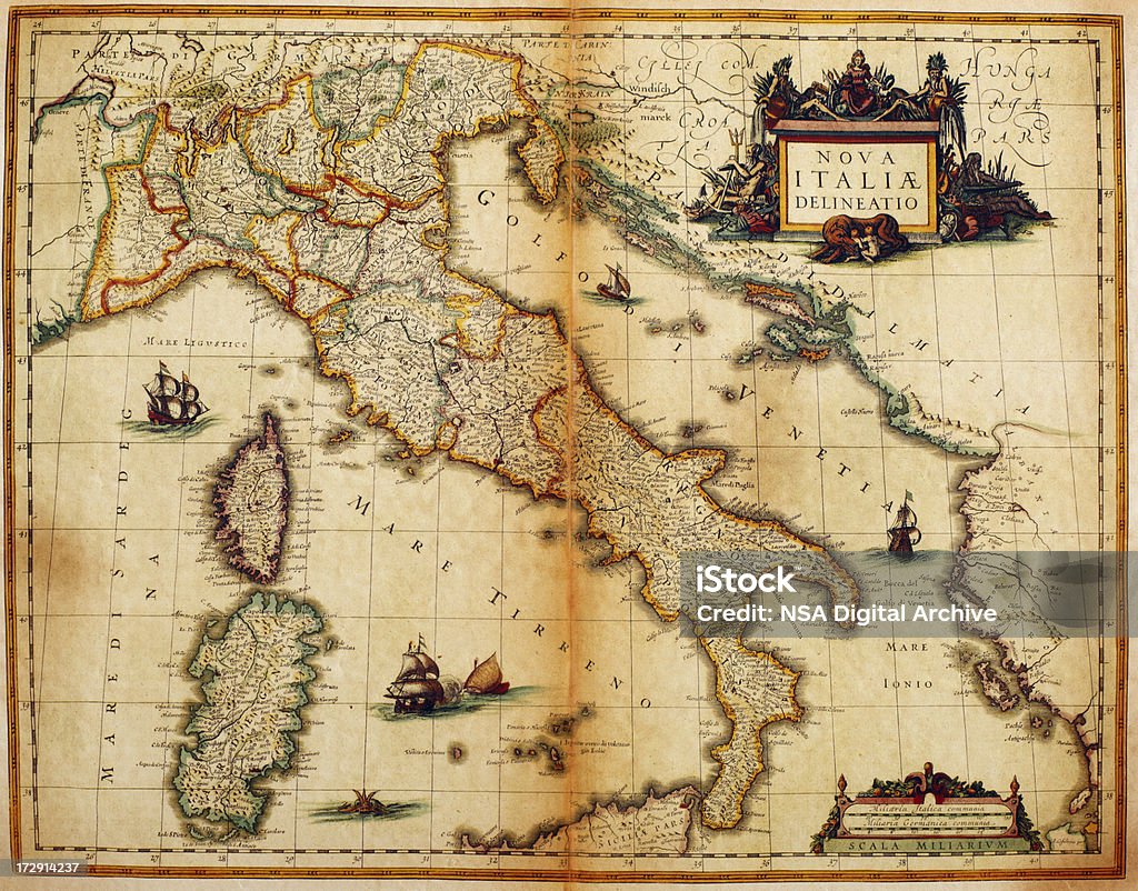 Italien Karte 1635 - Lizenzfrei Karte - Navigationsinstrument Stock-Illustration