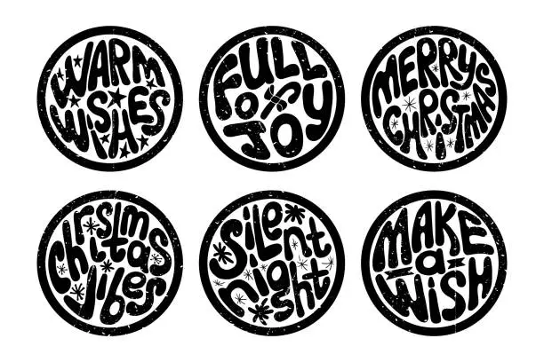 Vector illustration of Grunge Christmas groovy round stamps with scratch