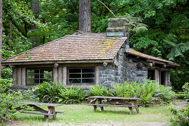 istock Log and Stone Cabin in the Woods 172914320