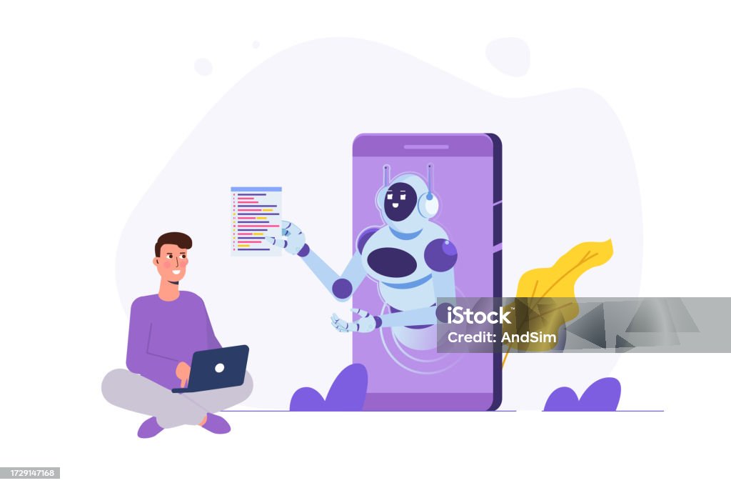 Small Bot Coding Coding Bot Chat Bot Developed Concept Vector Illustrations For Banner ...