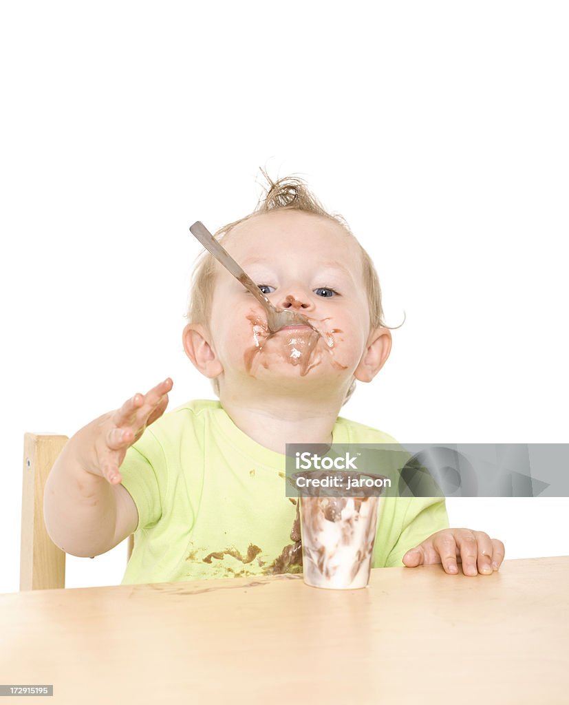 Criança comendo de iogurte - Foto de stock de 12-17 meses royalty-free