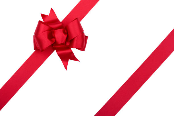 christmas gift red bow isoliert auf weiss mit clipping path - clipping path stock-fotos und bilder