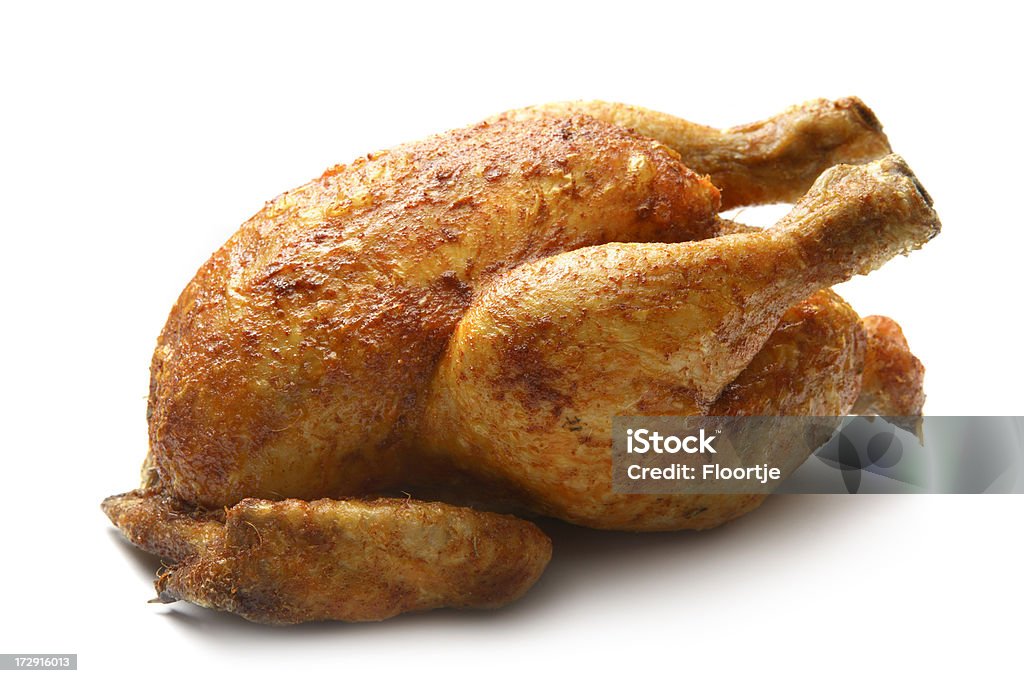 Poultry: Roast Chicken Isolated on White Background - Royalty-free Geroosterde kip Stockfoto