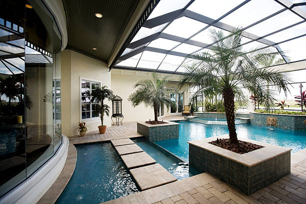 istock Luxury swimming pool with screen covered cage 172916424