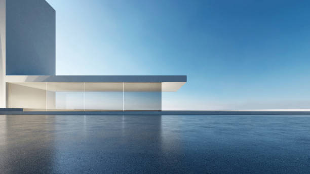 istock 3d render of abstract futuristic architecture with empty concrete floor. Scene for car presentation. 1729164282