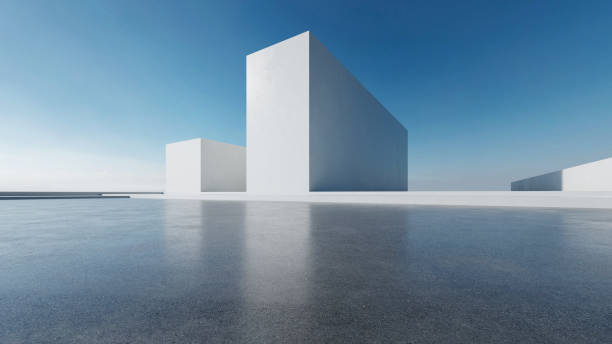 istock 3d render of abstract futuristic architecture with empty concrete floor. Scene for car presentation. 1729164341