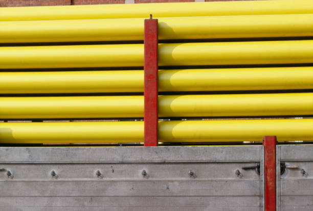 yellow pipes on a truck