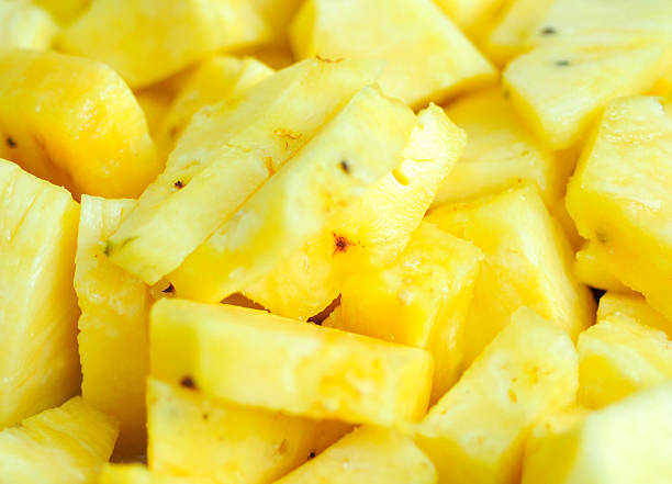 Fresh Cut Pineapple Pineapple chunks freshly cut. FOR MORE FOOD, CLICK(CLICK HERE) Pineapple Chunks stock pictures, royalty-free photos & images