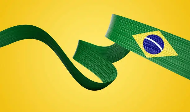 3d Flag Of Brazil 3d Wavy Shiny Brazil Ribbon Isolated On Yellow Background 3d Illustration