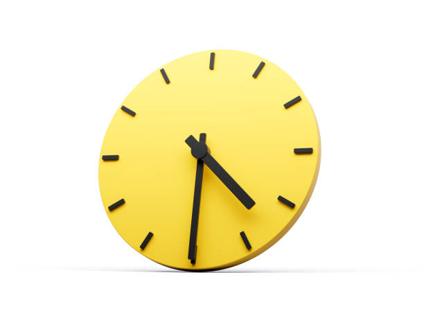 istock 3d Simple Yellow Round Wall Clock 4:30 Four Thirty Half Past 4 On White Background 3d illustration 1729183322