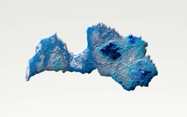 istock 3d Deep Blue Water Latvia Map Shaded Relief Texture Map On White Background 3d Illustration 1729184984