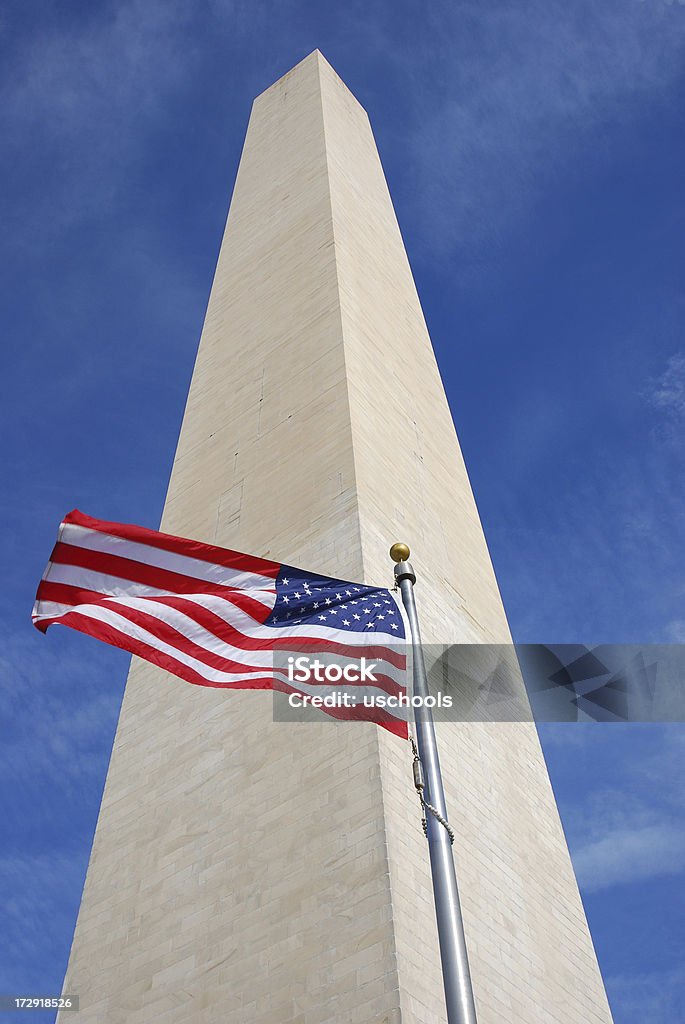 Washinton Monument and American Flag  American Flag Stock Photo