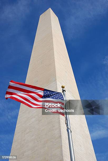 Washinton Monument And American Flag Stock Photo - Download Image Now - American Flag, April, Capital Cities