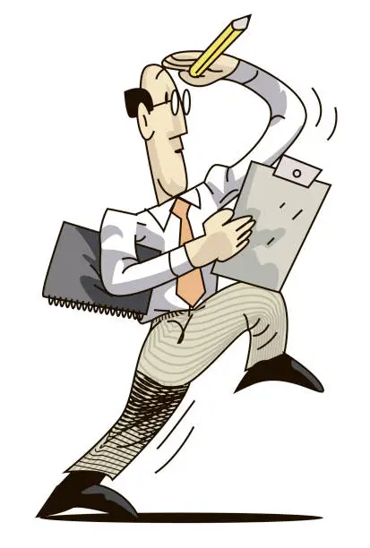 Vector illustration of Businessman prepared to take a step by looking at the horizon with documents in his hand