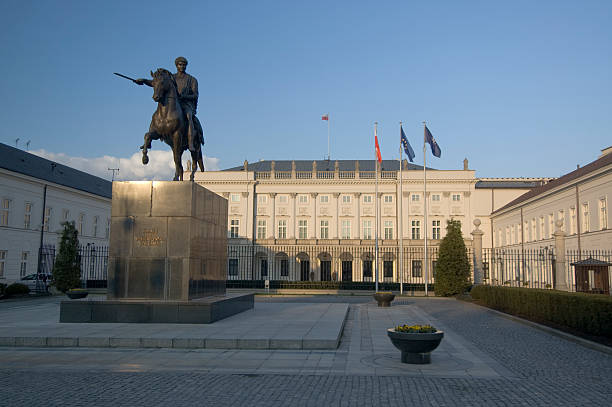 Bertel Thorvaldsen's equestrian statue of Prince Jozef Poniatowski before Presidential Palace in Warsaw. Presidential Palace it is the significant medieval monument in Poland.