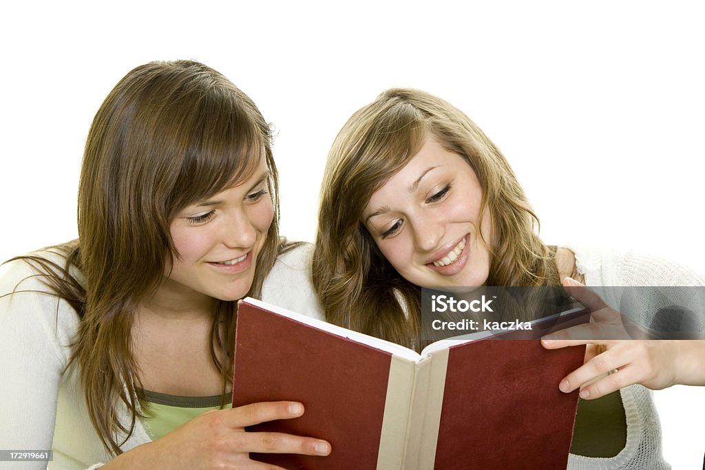 Niñas estudiando Aislado en blanco - Foto de stock de Acostado libre de derechos