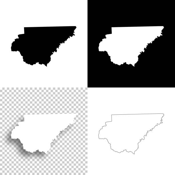 조지아주 라분 카운티. 디자인을 위한 지도. 공백, 흰색 및 검은색 배경 - clayton stock illustrations