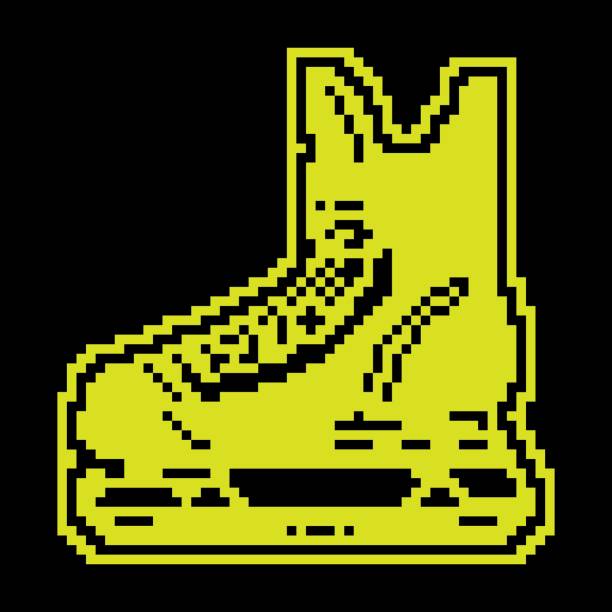 illustrations, cliparts, dessins animés et icônes de chaussure de joueur de hockey sur glace. équipement de protection sportive pour l’athlète. icône de silhouette de pixel vectoriel isolée - ice hockey audio