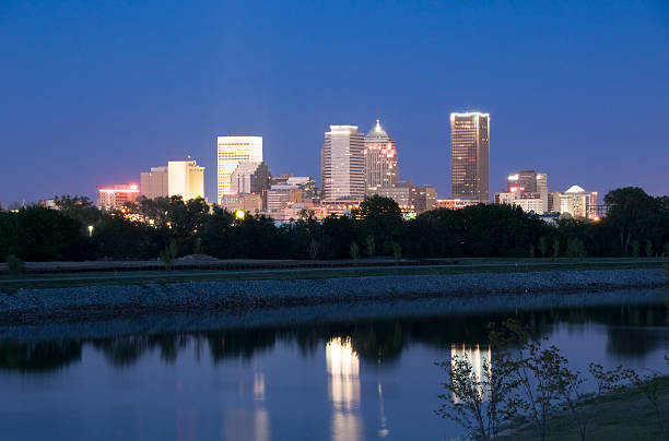 Oklahoma City Skyline at Twilight "The Oklahoma City skyline at dusk from across the Oklahoma River.For more Oklahoma City images, see:" oklahoma city stock pictures, royalty-free photos & images