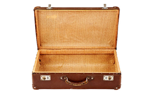 istock Old classic brown suitcase over a white background 172920887