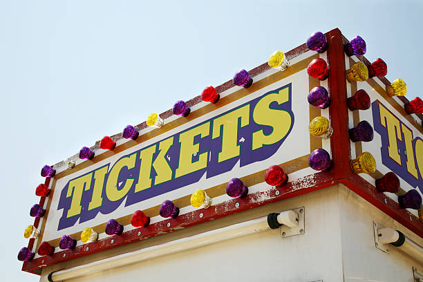Tickets Ticket booth at a fair. midway fair stock pictures, royalty-free photos & images