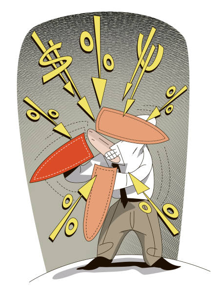 businessman protecting himself with a shield from dollars, interest and euro Vector businessman protecting himself with a shield from dollars, interest and euro mutual fund stock certificate stock market isolated stock illustrations