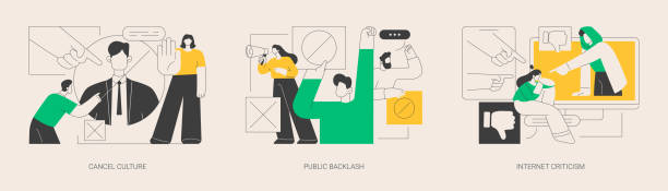 Social media behavior abstract concept vector illustrations. Social media behavior abstract concept vector illustration set. Cancel culture, public backlash, Internet criticism, group shaming, boycott, hate speech, bias and discrimination abstract metaphor. rules quotes stock illustrations