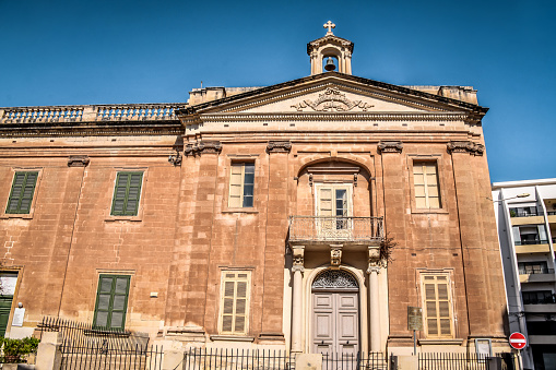 Front View Of Old St. Ignatius Church In Sliema, Malta