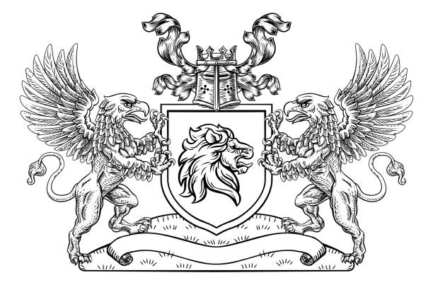 wappen wappen löwe greif greif schild - shield lion griffin crown stock-grafiken, -clipart, -cartoons und -symbole