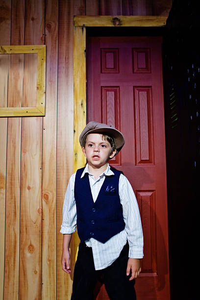 Little Actor In Play Preschool age kid in a theater play. mm1 stock pictures, royalty-free photos & images