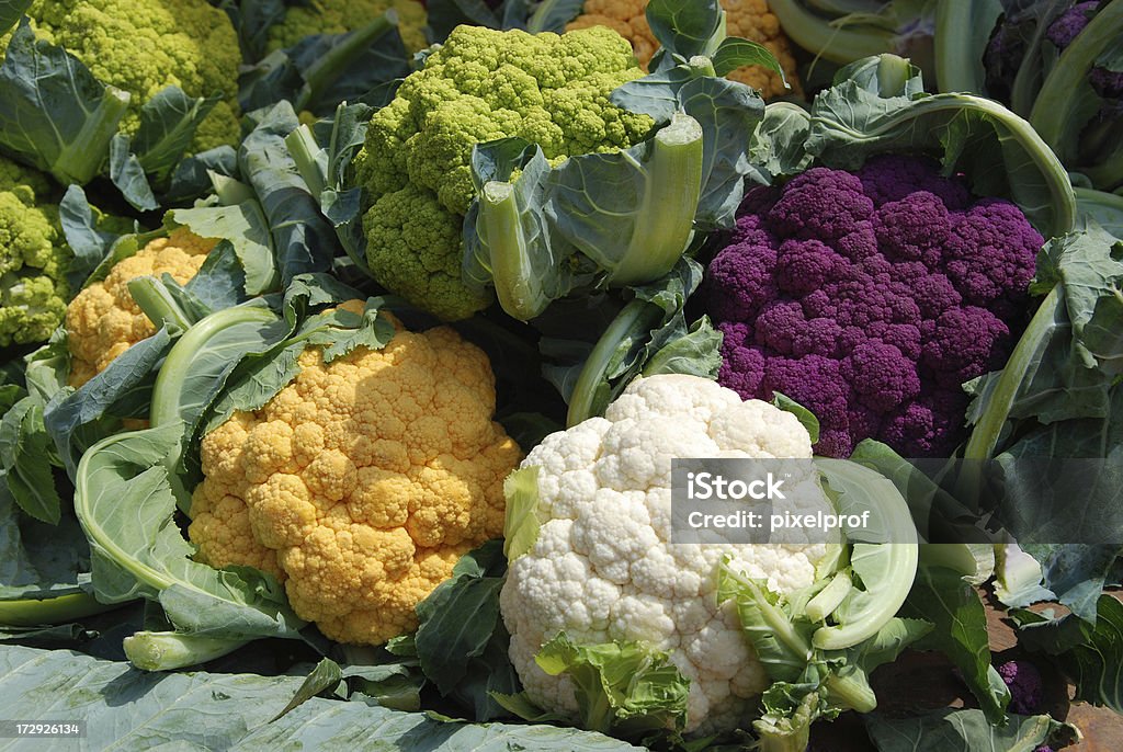 색상화 cauliflowers - 로열티 프리 꽃 양배추 스톡 사진