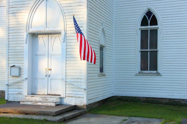 istock Old Church and American Flag 172926444