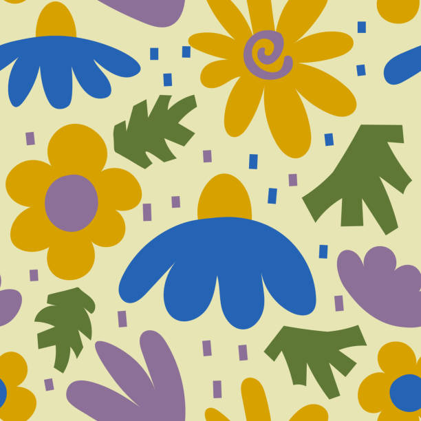 illustrations, cliparts, dessins animés et icônes de modèle sans couture moderne à la camomille - spotted natural pattern herb flower
