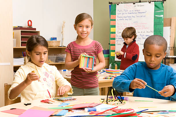 School Children in Art Class stock photo