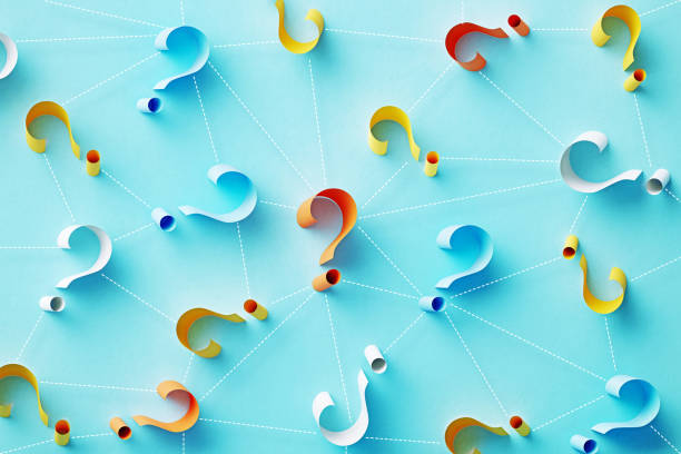 istock Colorful Question Marks Connected By Dotted Lines On Blue Background 1729266206