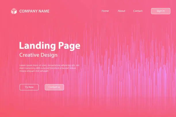 Vector illustration of Landing page Template - Abstract background with vertical lines and Pink gradient