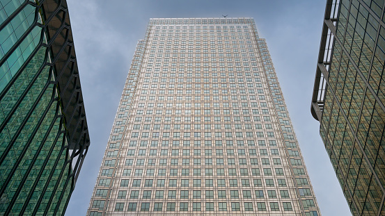 View of a skyscraper in the Canary Wharf district in London, United Kingdom