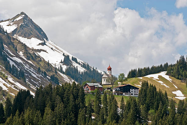 Little Alpine Village Damüls stock photo