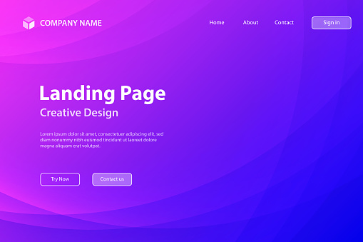 Landing page template for your website. Modern and trendy background. Abstract design with flowing curves and beautiful color gradient. This illustration can be used for your design, with space for your text (colors used: Pink, Purple, Blue). Vector Illustration (EPS file, well layered and grouped), wide format (3:2). Easy to edit, manipulate, resize or colorize. Vector and Jpeg file of different sizes.
