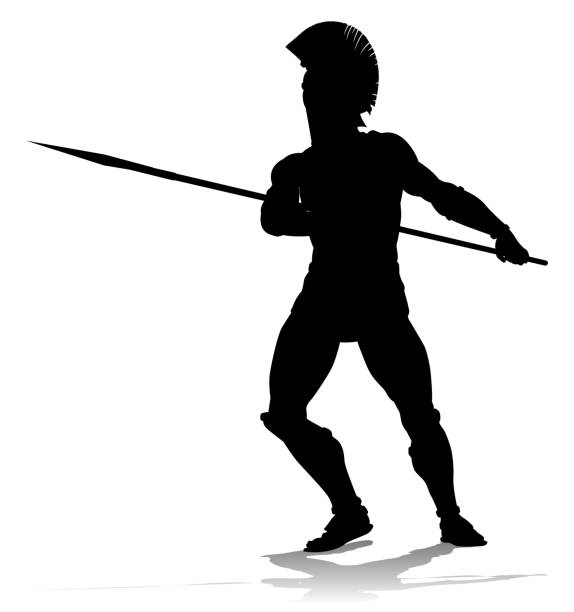 ilustrações, clipart, desenhos animados e ícones de silhueta espartana gladiador trojan guerreiro grego - roman army isolated on white classical greek