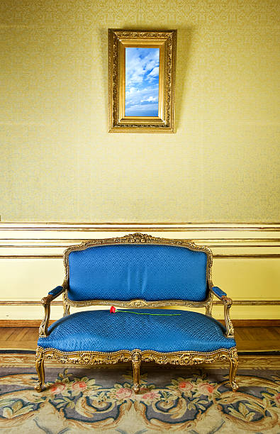 canapé bleu - fauteuil baroque photos et images de collection