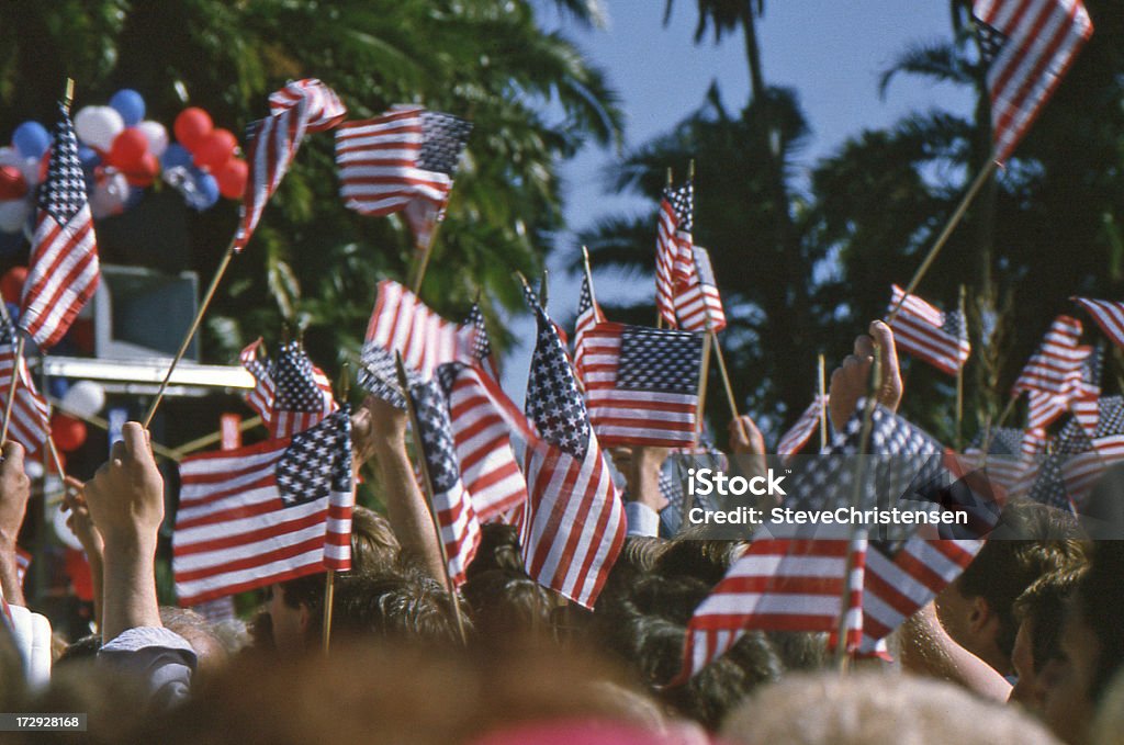 Presidential Campaign Trail Flags waving at Presidential campaign rally Election Stock Photo