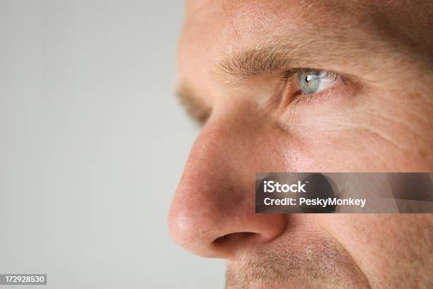 Profile Closeup Of A Mans Blue Eye And Prominent Nose Stock Photo - Download Image Now