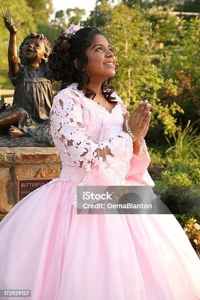 Quinceanera Praying Stock Photo - Download Image Now - Pink Color, Evening Gown, Rosary Beads