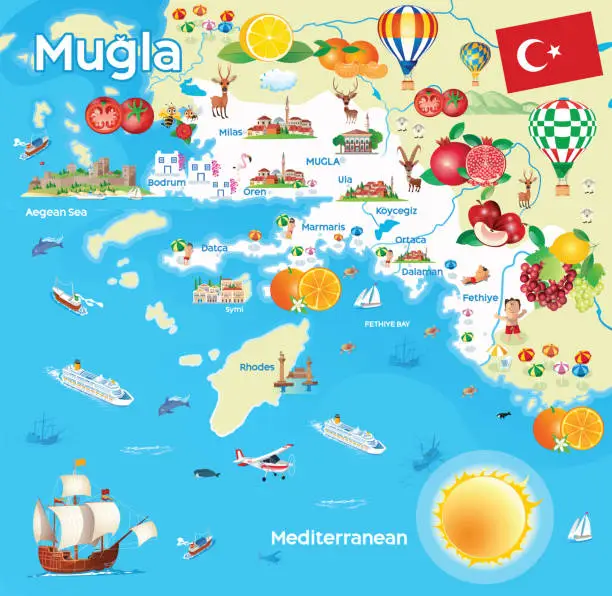 Vector illustration of Cartoon Map of Muğla