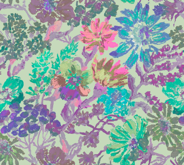 istock Seamless floral pattern with wild flowers hand drawn with oil pastels. Seamless background with multi-colored flowers. 1729292760