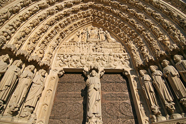 Exterior tower view of famous notre dame church isolated photo