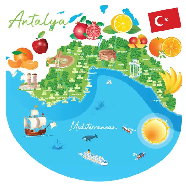 Vector illustration of Antalya Travel Map
