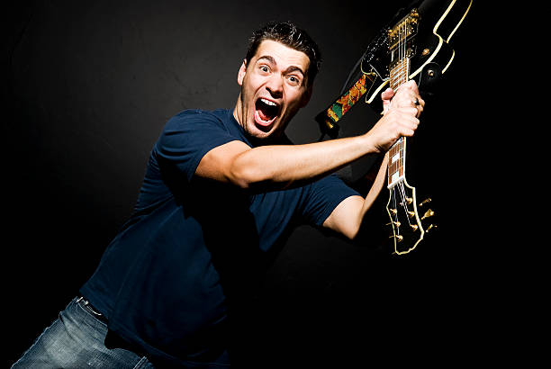 Crazy Man with Guitar stock photo